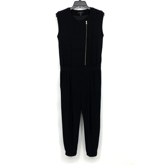 J.Crew Jumpsuit Black Asymmetrical Zip Sleeveless Crepe Jogger - Picture 4 of 14